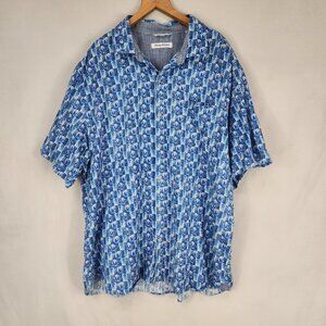 Tommy Bahama Button Up Shirt Men's XXL Hawaiian Print Blue Palm Tree Check